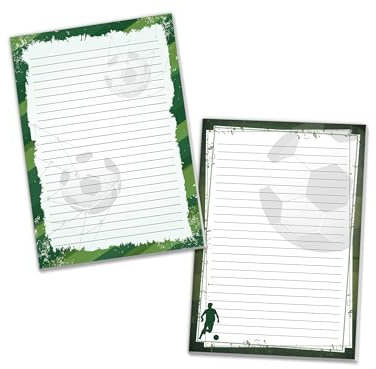 2 Motiv Schreibblöcke Liniertes Papier für Kinder Fußball Fanartikel Geschenk für Fußballfans Notizpapier für Jungen Fußball (1 Block Ball und 1 Block Fußballer A5 mit je 25 Blättern)