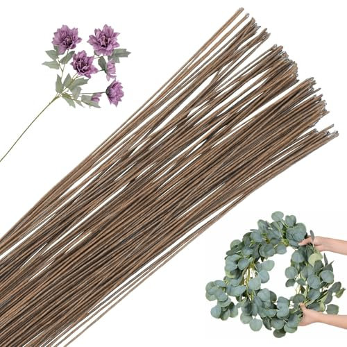 POPOYU 100 unidades de alambre para floristería de 40 cm, 0,5 mm, alambre para flores marrón, alambre para manualidades, alambre de flores, alambre fino para floristería, alambre de papel para flores