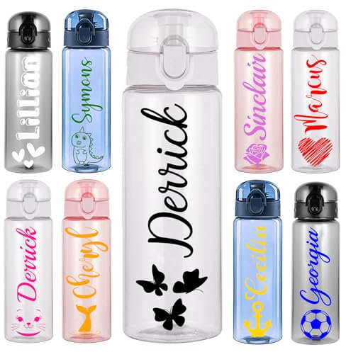 YanNanKe Bouteilles d'eau en plastique personnalisées de 750ml avec logo du nom Bouteilles d'eau anti-fuite personnalisées avec poignée pour filles garçons école sport voyage