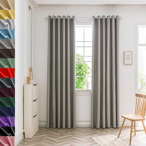 GAIFNAG Vorhänge Beige Blickdicht mit Ösen 250 x 240 cm Wohnzimmer Lärmschutz/Kälteschutz Warm mit Ösen Türvorhang Blickdicht für Fenster, Zuhause, Terrasse, Hellgrau