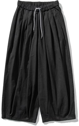 GURUNVANI Herren-Haremshose mit weitem Bein, japanische lockere Passform, leger, elastischer Bund