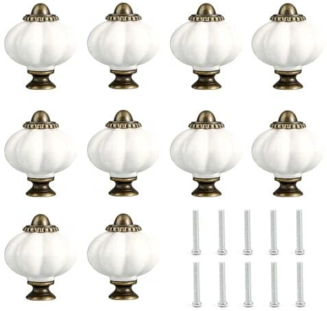 HJIAMA Schubladenknöpfe, 10 Stück Möbelknopf, Vintage Knauf für Schrank, Weiße Kürbisfarbe, Kompakt, für Schubladen, Schränke, Kommoden