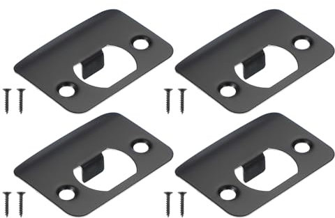 PATIKIL Door Strike Plate 2-1/4x1-3/4,4 Pcs Round Corner Extended Lip Strike Plate, Universal Security Latch Strike Deadbolt Strike with Screw Interior & Exterior Doors,Black