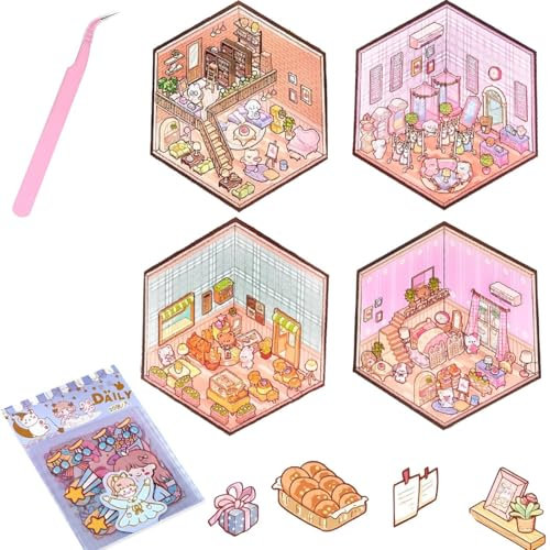 5 Sätze 3D Sticker Scene Maker - DIY Sticker für Garderobe, Wohnzimmer, Dessertladen, Bibliothek - Stressabbau für Erwachsene