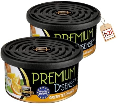 h2i Premium Duftdose | green tea orange | 2 Stk. | Auto Lufterfrischer & Duftspender für Camping, Büro & Zuhause | 60 Tage frischer Duft mit Mengenregulierung |a| passt in Getränkehalter | h2i Sticker