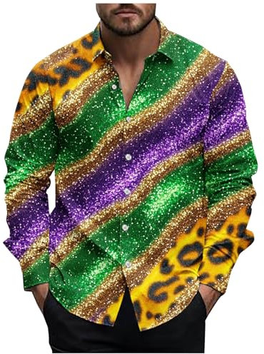 Karneval Hemd Herren Langarm Regular Fit Freizeithemd Bügelfrei Freizeithemden Langarm Baumwolle Klassisch Hemd Party Kostüm Party Outfit Faschingskostüm