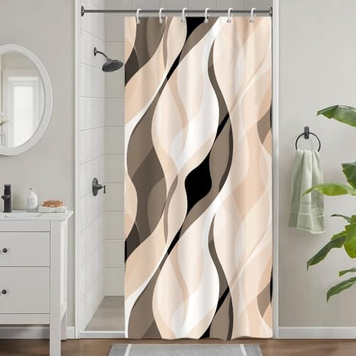 Uiiooazy Tenda Doccia Crema, Tenda da Doccia Astratta Geometrica Banda Linee Tenda per Doccia Antimuffa Impermeabile Tessuto in Poliestere Lavabile Tenda per Vasca da Bagno con 6 Ganci 90x180cm