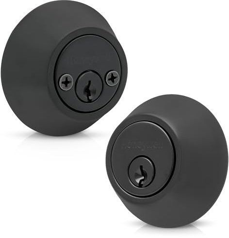 Honeywell 8112509 Tresore & Türschlösser, mattschwarz, Doppelzylinder-Riegel, ANSI-Güteklasse 3, Anti-Pick, Anti-Bump, verstellbarer Riegel, einfache Selbstmontage