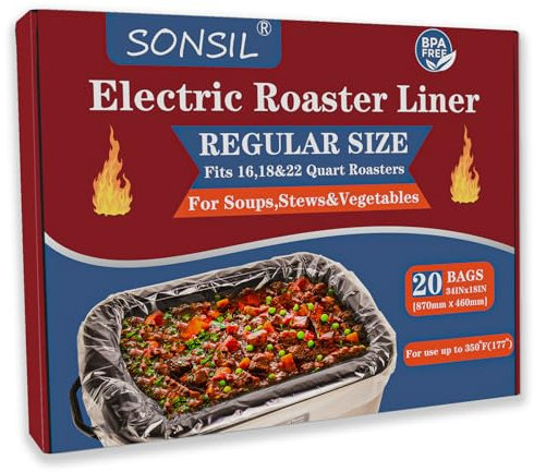 SONSIL Einlagen für elektrische Bräter, 86,4 x 45,7 cm, 20 Stück, Einwegbräter, passend für 16–22 Qt Bräter, hitzebeständige Bratöfen-Kochbeutel für einfache Reinigung