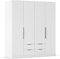 Rauch Möbel Belfast Kleiderschrank, Schrank, Garderobe, Organizer, 4-türig, 4 Schubladen für mehr Stauraum, Farbe Weiß, Kurze Griffleisten Grau metallic, 181x197x54cm