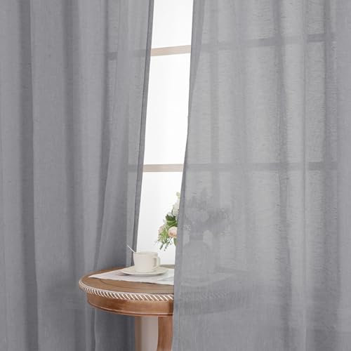 BellaHills Tende Lino con Anelli Tenda a Traslucido Tenda per Interni Moderne a Vela per Porte Balcone Adatte per Soggiorno Camera da Letto 2 Pezzi, L140 x A175 cm, Grigio