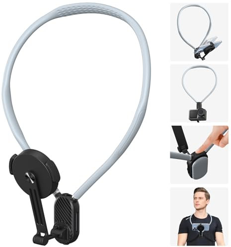 Yaskyly Magnetic Neck Phone Mount POV/Vlog Selfie Mount Neck Cell Phone Holder with Phone Safety Clip Hand Free Phone Neck Holder Chest Stand Strap for Running Gym Travel Daily Recording