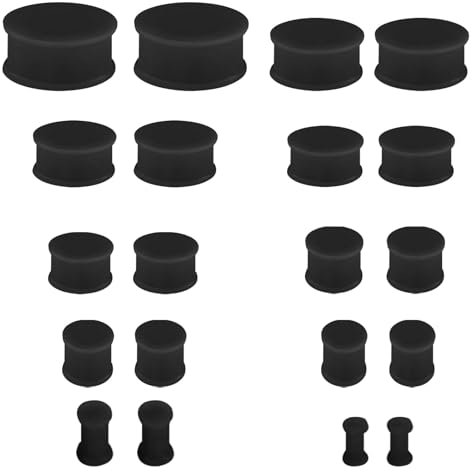 LOCCY 20 Stück Ohr Plugs Hider aus Silikon, Silikon Flesh Tunnel Ohrplug Ohr Tunnel Plug Schwarz/Weiß/Hautfarbe Ohr Expander Piercing Schmuck für Herren Damen, 4/5/6/8/10/12/14/16/18/20mm (Schwarz)