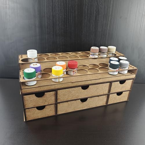 Paint Stand for 36x glass jars of paint and drawers for Tamiya acrylic. Paint rack storage by Wargame-Model-Mods