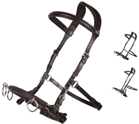 NETPROSHOP Leder Kappzaum Longierhilfe für Bodenarbeit Schwarz Größe Pony Cob Full XFull, Groesse:Full, Farbe:Braun