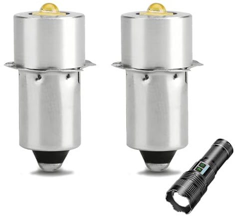 Bombilla LED de Repuesto P13.5S 3V 3W para Linterna Maglite 2D, Lámpara de Antorcha LED 3V, Bombilla de Alta Luminosidad, Segura y Duradera, Fácil Instalación, para Luz de Trabajo de Emergencia (2)