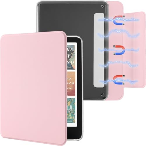 Litvana Detachable Magnetic Case for 7'' Kindle Paperwhite 12th Gen 2024 and Kindle Colorsoft Signature Edition, Slim PU Shell Cover Case with Auto Wake/Sleep, Pink