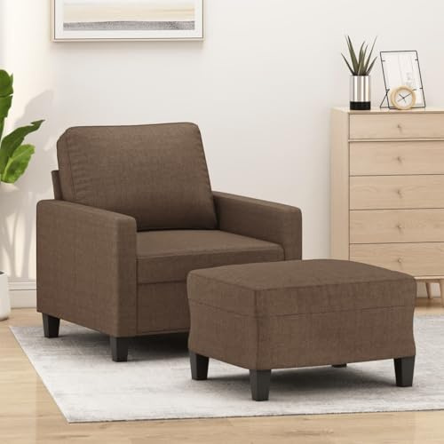 Owoxanthellate Sessel mit Hocker 78x77x80 cm Braun Stoff Recamiere Lesesessel Modernes Design Robustes Holz-Metall-Gestell Bequemes Bodensessel Set für Wohnzimmer Schlafzimmer Büro