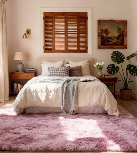 VOFUSHON Teppich Wohnzimmer 160 x 230 cm Batik Rosa-Lila | Hochflor, Waschbar, OEKO-TEX Zertifiziert, 35D Rückprallschaum, Schlafzimmer, Rutschfeste Unterseite, Flauschig