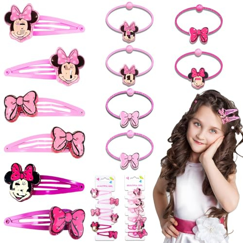 Haarspangen Haarring Mädchen,12 Stück Haarschmuck Kinder für Mädchen Geschenke,Rosa Cartoon Clips Niedliche Haarspangen für Geburtstagsdeko Neujahr Advent Weihnachten