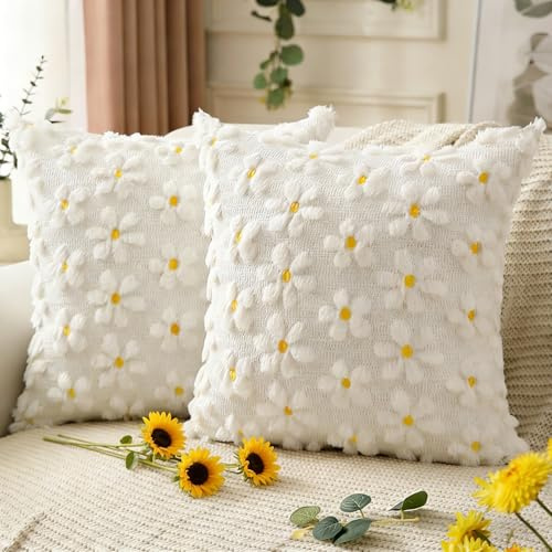 Shengruili 2 Stück Kissenbezug,Kissenhülle Blume 45x45cm,Zierkissenbezug Dekokissen,Kissenbezug Kordsamt,Deko Kissen Wohnzimmer,Deko Kissen mit Blumen,für Sofa Sessel Zuhause Schlafzimmer