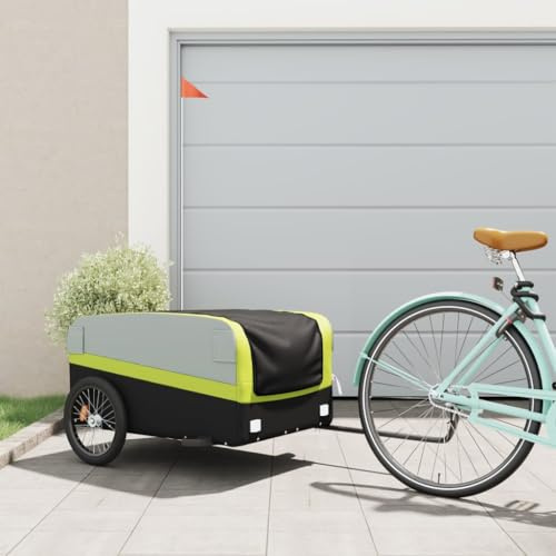 Mangloder Fahrradanhänger Schwarz und Grün 45 kg Eisen für Transport von Gepäck, Kindern, Haustieren, Camping, Ausflügen, Familien, Robustes Design, faltbar, mit Deichsel und Sicherheitsflagge