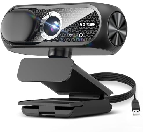 Shcngqio 1080P HD Webcam con Micrófono, Cancelación de Ruido, Cubierta de Privacidad, Gran Angular, Corrección de Luz, Plug & Play USB para Laptop, PC, Mac, Zoom, Skype, Streaming