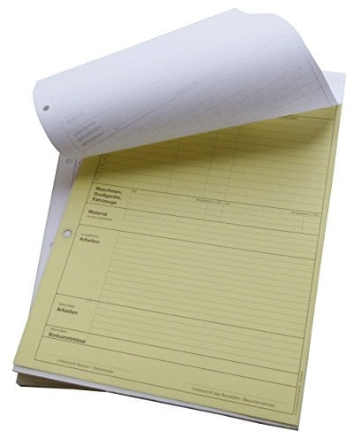 Druckerei Scharlau 10x Bau-Tagesbericht, Baubericht DIN A4, 2-fach selbstdurchschreibend, 2x50 Blatt weiß/gelb - gelocht (22235)