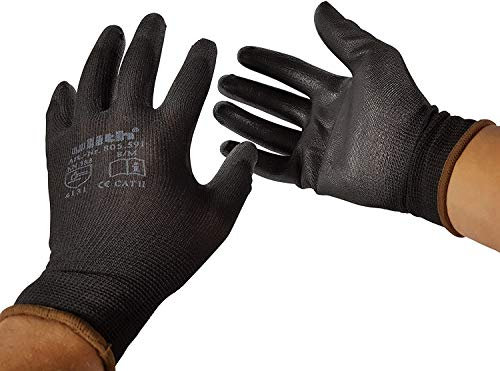 12 Paar Arbeitshandschuhe Bauhandschuhe Montagehandschuhe mit PU-Teilbeschichtung von Ulith EN 420 EN 388 unterschiedliche Größen in schwarz erhältlich Gr L 9 Farbe schwarz