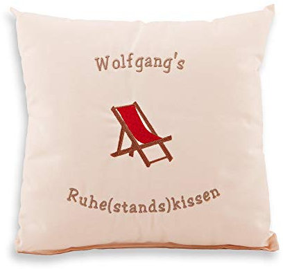 Ruhestand Kissen personalisiert mit Name 40 x 40 cm | Mit Ruhe(stands)kissen und Liegestuhl bestickt, Geschenkidee Kissen, knuddeliges Ruhestandskissen, individuell besticktes Kissen Pension