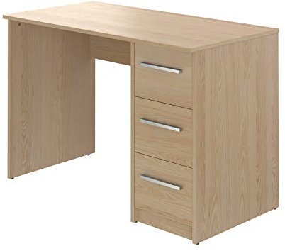 Amazon Basics Scrivania moderna per ufficio a casa, per computer, con 3 cassetti, facile montaggio, 56 x 110 x 73,5 cm, colore faggio