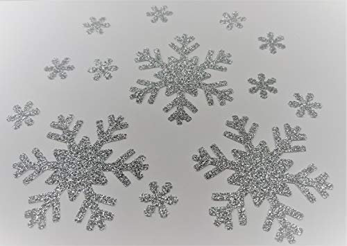 SAFIRMES Schneeflocke, silberfarben, zum Aufbügeln, Hotfix, Glitzer, DIY, 3 x 6 cm + 10 x 1,6 cm