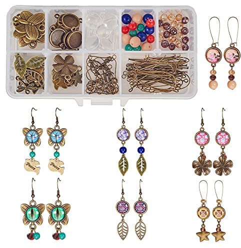 SUNNYCLUE 10 Pairs 12mm Glass Dome Cabochon Earrings Making Starter Kits Photo Jewellry Supplies Crafts Earring Wire Hooks & Cabochon Settings & Charm Beads, Antique Bronze
