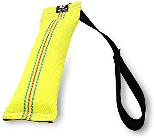 Bull Fit Bungee Beisswurst für Hunde, 25 cm mit Handschlaufe - Sehr Robustes Hundespielzeug zum Training, Tauziehen und Zerrspiele mit Hund - Aus hochwertigem Feuerwehrschlauch handgefertigt