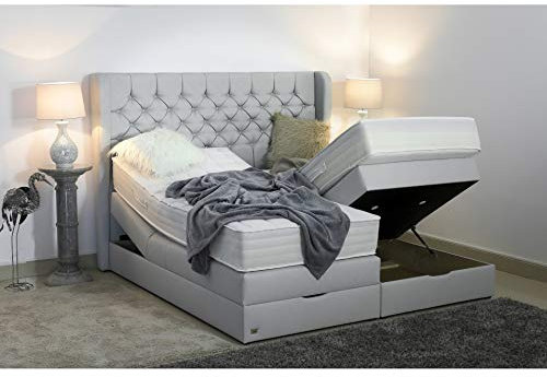 PAARA Boxspringbett Athen | Bettkasten | Kopfverstellung | Chesterfield | Antirutsch | Royal-WS® Taschenfederkern Matratze mit integriertem Original GELAX® Topper (180 x 200 cm)