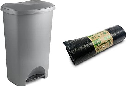 Addis Everyday Family Pedal Bin, 50 Litre, Metallic Grey + 20x Liners