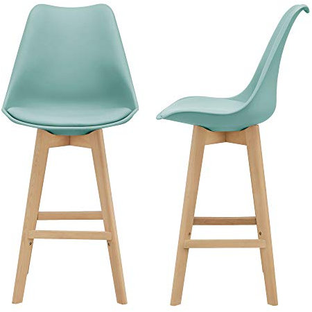 [en.casa] Juego de taburetes de Bar 105 x 48 x 58cm Set de 2X Taburetes de Cocina de diseño Asiento Acolchado Patas de Madera Haya Color Verde Menta
