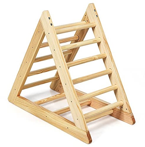 RELAX4LIFE Scala Triangolare da Arrampicata per Bambini, Palestrina per Bambini di Legno con Base Stabile, Scaletta di Legno per Giochi, Adatta a Bambini 3+ Anni (Modello 7 Naturale)