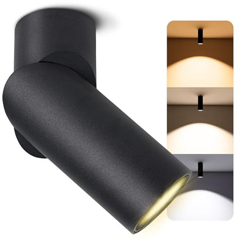 SSC-LUXon TOBI-L Aufbauspot schwenkbar schwarz mit LED GU10 5W (drei einstellbare Lichtfarben 3CCT) - Aufbaustrahler LED Wand Decke