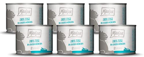 MjAMjAM - Premium Nassfutter für Katzen - zarte Ziege an leckeren Möhrchen, 6er Pack (6 x 200 g), getreidefrei mit extra viel Fleisch
