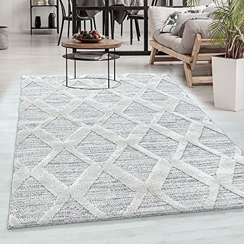 Carpetsale24 Teppich Wohnzimmer Hoch-Tief Effekt 3D Berber Optik Creme 140 x 200 cm - Hochflor Teppich Schlafzimmer Boho Teppich Pflegeleicht und Weich - Elegante Teppich Flauschig für Küche Esszimmer