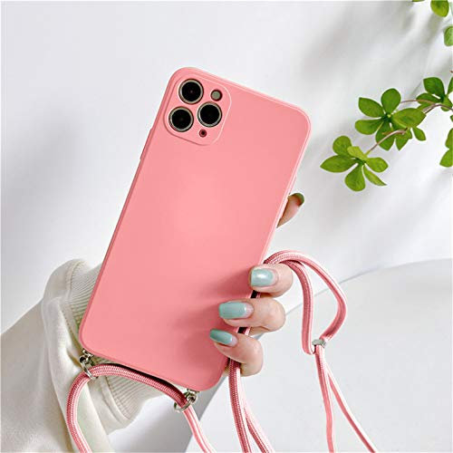 Rokmym Coque de Protection en Silicone pour iPhone 12 Mini avec Cordon de Protection pour iPhone 12 Mini Rose