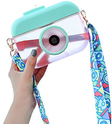 Srliya 400 ml Cute Camera Shape Water Cup, Creative Summer Plastic Bowl, Drinking Water Jug, Outdoor Water Bottles with Adjustable Shoulder Strap, for Hiking, Camping, Travel