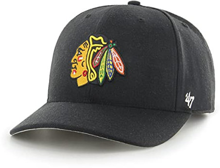 '47 NHL Chicago Blackhawks Cold Zone MVP DP Unisex-Baseballkappe, Verstellbar, Hochwertiges Design, Indian Badge Logo, Black