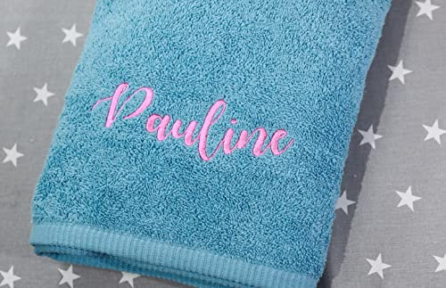 Generisch ★ Handtuch mit Namen Bestickt ★ Duchtuch ★ Geschenk ★ Badetuch ★ 500 g/m2 ★ (Türkis, 70 x 140 cm)