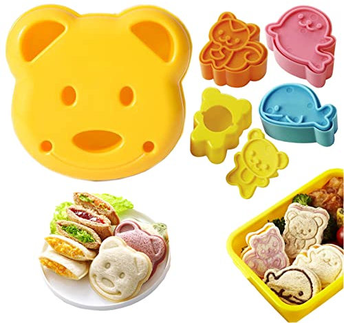 Sandwich-Ausstecher, 5 Stück Sandwich-Ausstecher und Versiegelung für Kinder, Mini-Cartoon-Bär, Eichhörnchen, Delfin, Meereshund, Brotschneider, Sandwich-Ausstecher für Kinder, Bento-Box