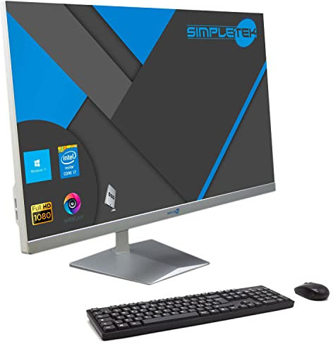 SIMPLETEK All in One AiO 27 Full HD Core i7 fino 3,6 GHz Windows 11 Pro | 8 GB RAM 480 GB SSD | Kit Mouse Teclado Webcam PopUp Cajas integradas PC Fijo Ordenador Blanco Hogar Trabajo Empresarial