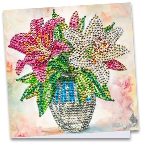 Ideen mit Herz Diamond-Painting-Grußkarte | Strass-Edition | 16 x 16 cm | 370 g/m² | inkl. Steine, Umschlag & Werkzeug (Lilien in Vase)