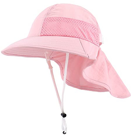 MASOCIO Baby Kinder Sonnenhut Sommermütze Mädchen Mütze Hut 47 48 49 50 1 2 Jahre 12 18 UV Schutz 50 Sonnenmütze Sun Sommer Hat Nackenschutz Sommerhut Alter 6-24 Monate Rosa 1