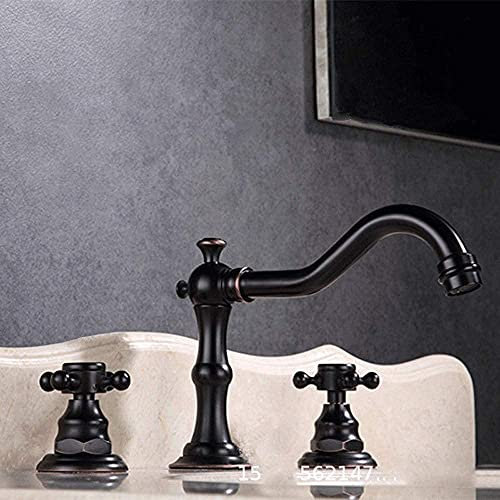 Robinet Robinets de Baignoire de Salle de Bain, Robinet Noir Ancien Noir Trois Trous Bassin séparé poignée du Robinet d'eau Chaude et Froide Robinet Little Surprise